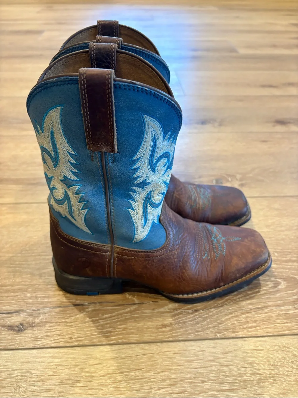 Ariat Brown Leather & Blue Embroidered Kids' Cowboy Boots